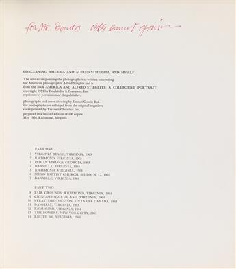 EMMET GOWIN. Concerning America and Alfred Stieglitz, and Myself.